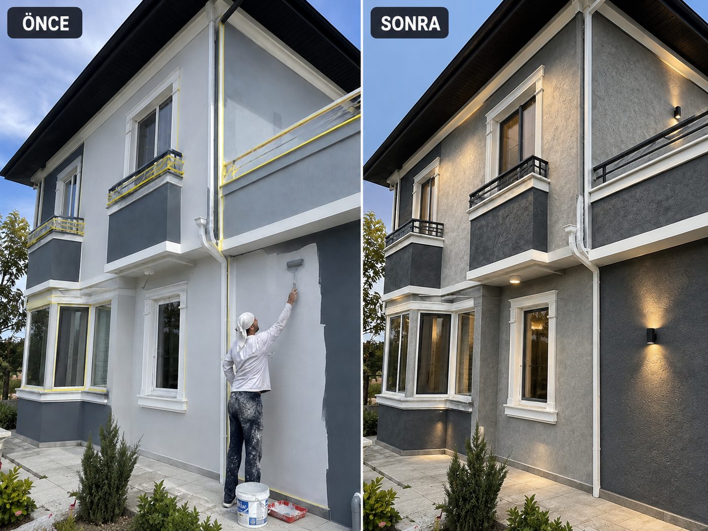 Küçük Çiğli dış cephe boya öncesi ve sonrası