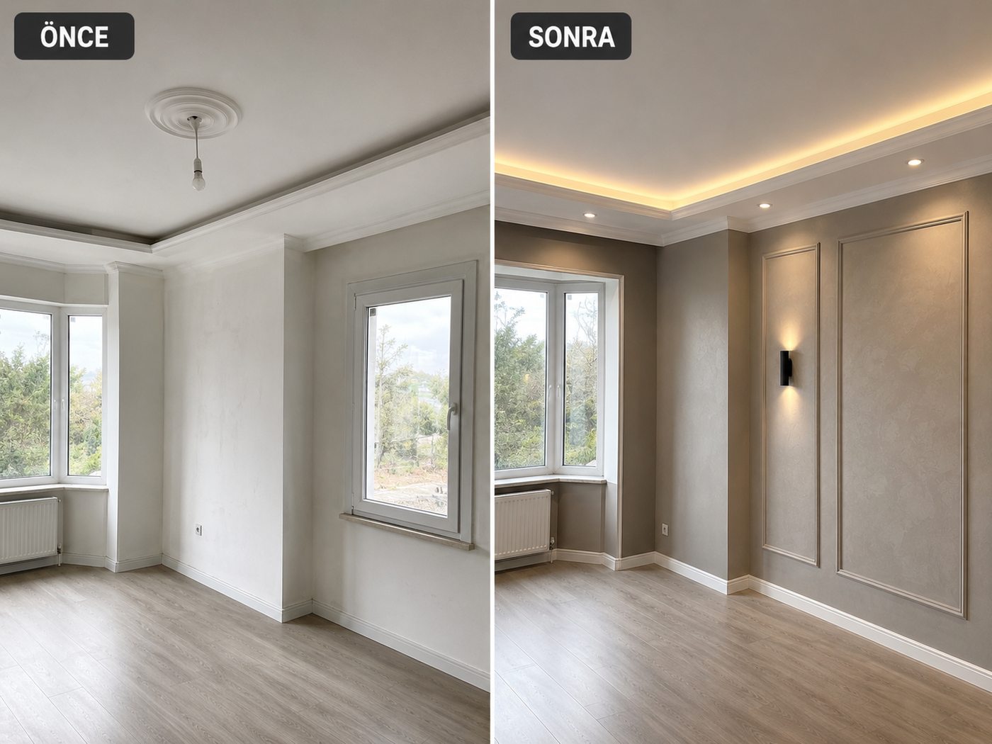 Küçük Çiğli iç cephe boya öncesi ve sonrası